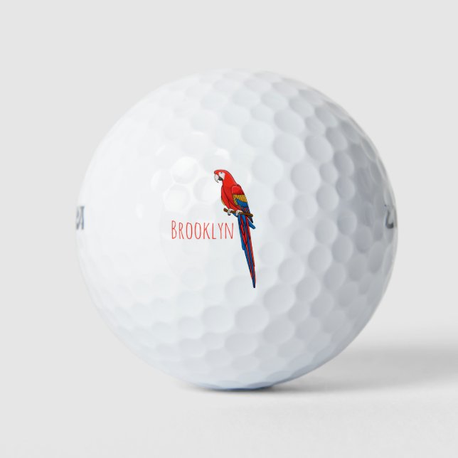 Scarlet macaw parrot cartoon illustration golf balls (Front)