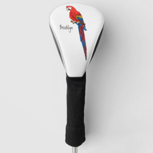Scarlet macaw parrot cartoon illustration golf head cover