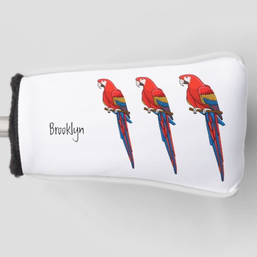Scarlet macaw parrot cartoon illustration golf head cover