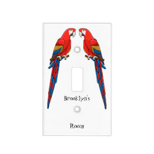 Scarlet macaw parrot cartoon illustration light switch cover