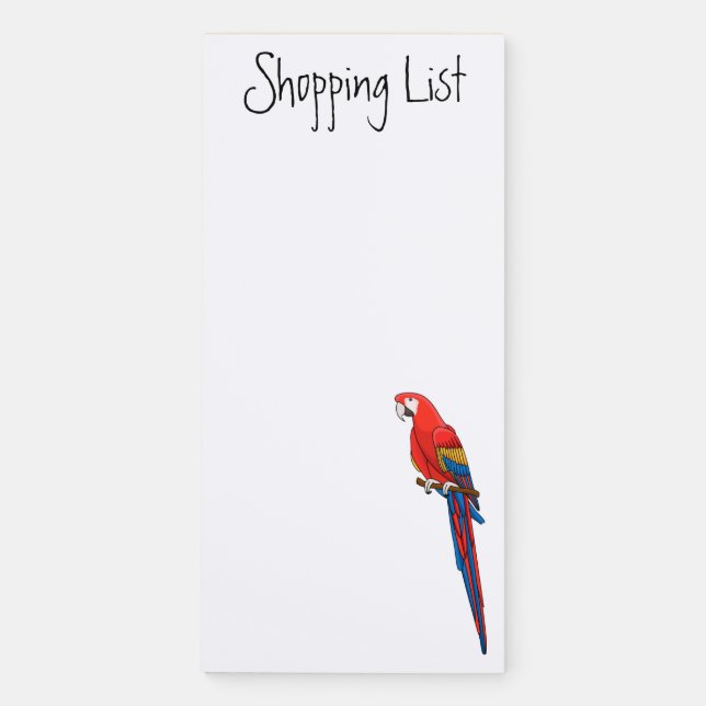 Scarlet macaw parrot cartoon illustration magnetic notepad (Front)