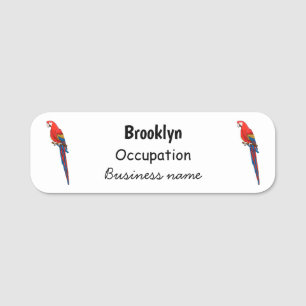 Scarlet macaw parrot cartoon illustration name tag
