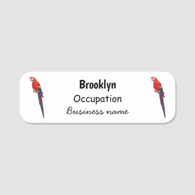 Scarlet macaw parrot cartoon illustration name tag (Front)