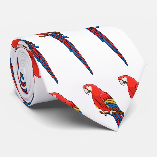 Scarlet macaw parrot cartoon illustration neck tie (Rolled)