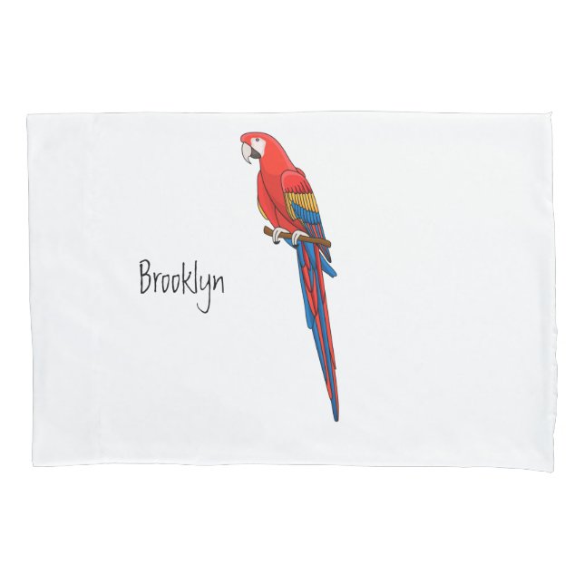 Scarlet macaw parrot cartoon illustration pillow case (Front)