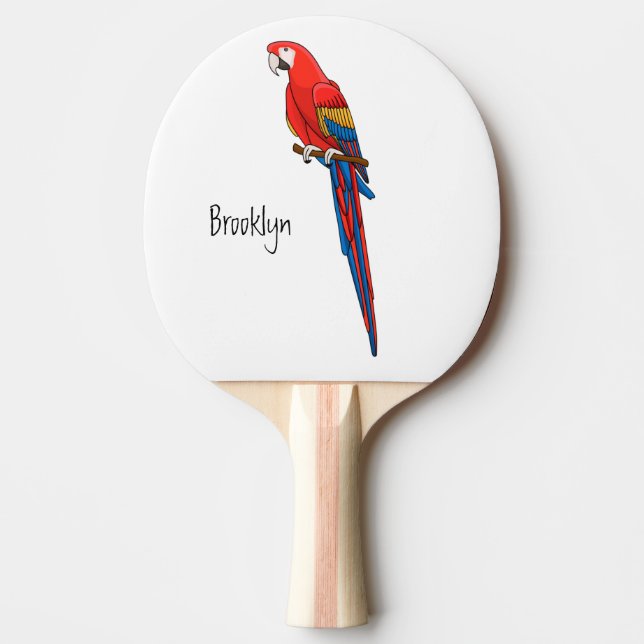 Scarlet macaw parrot cartoon illustration ping pong paddle (Front)