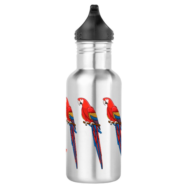Scarlet macaw parrot cartoon illustration stainless steel water bottle (Right)