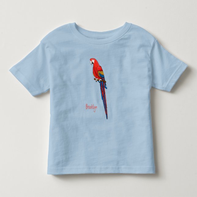 Scarlet macaw parrot cartoon illustration toddler t-shirt (Front)