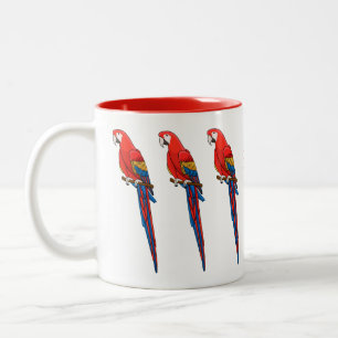 Scarlet macaw parrot cartoon illustration Two-Tone coffee mug