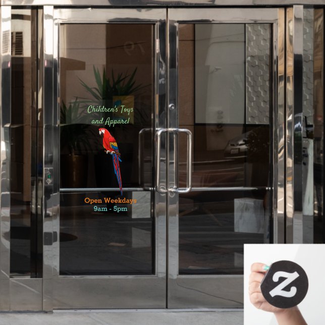 Scarlet macaw parrot cartoon illustration window cling (Office Door)