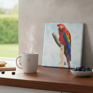 Scarlet Macaw Parrot Ceramic Tile