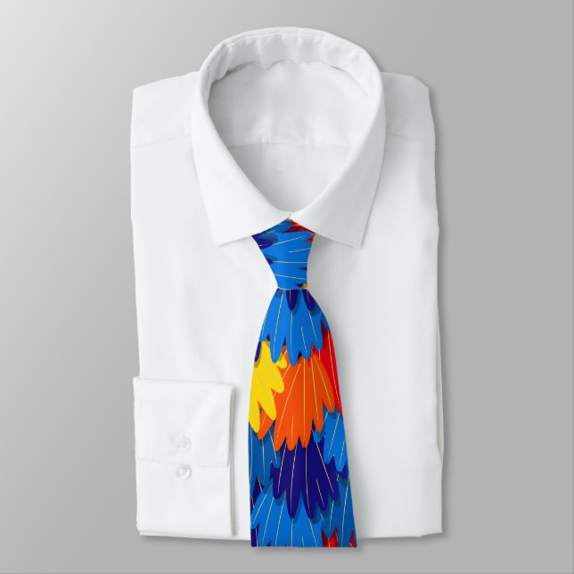 Scarlet Macaw Parrot Feathers Colorful Neck Tie (Tied)