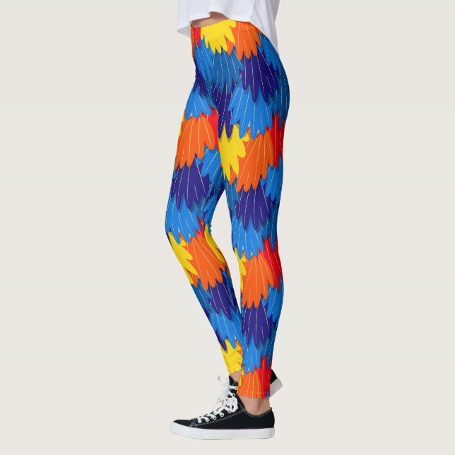 Scarlet Macaw Parrot Feathers Pattern Leggings (Left)