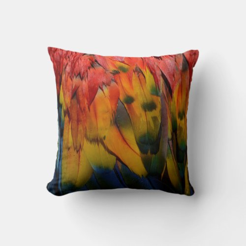 Scarlet Macaw Parrot Feathers Textured Tropical Throw Pillow
