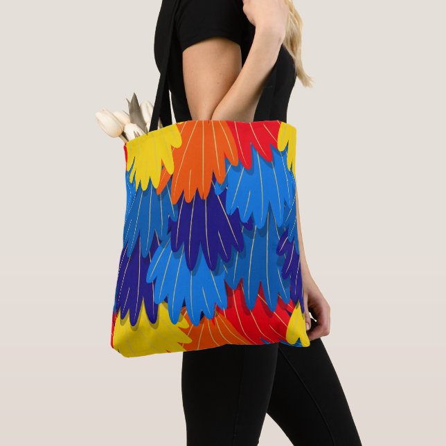 Scarlet Macaw Parrot Feathers Tote Bag (Close Up)