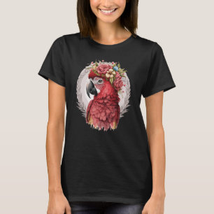 Scarlet Macaw Parrot Watercolor Bird Flower Crown T-Shirt