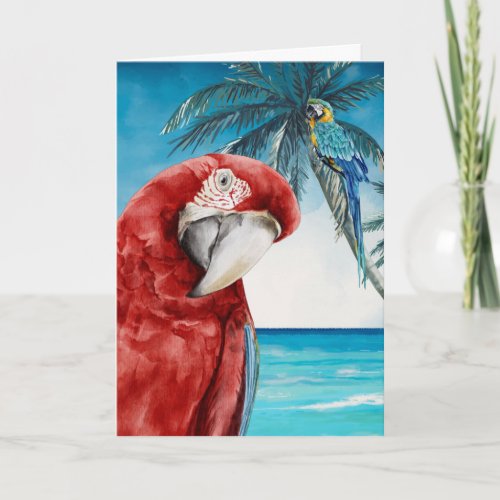 Scarlet Macaw Parrot Watercolor Tropical  Card