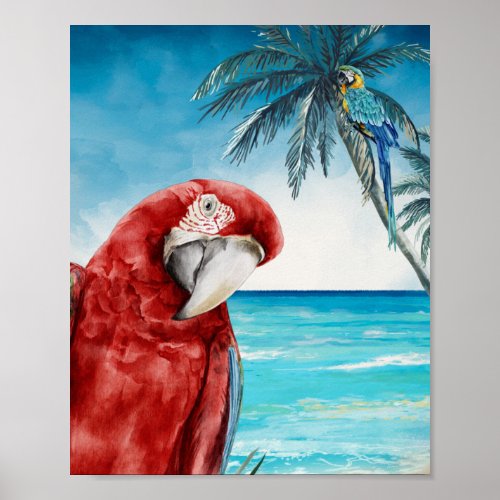Scarlet Macaw Parrot Watercolor Tropical  Poster