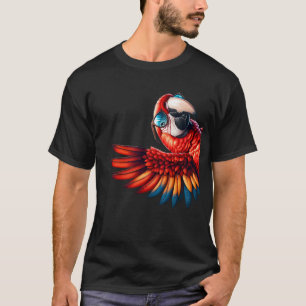 Scarlet Macaw Parrot With Sunglasses Funny Say Hi T-Shirt