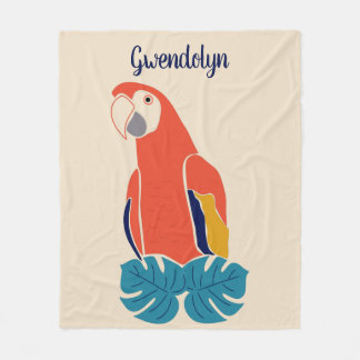 Scarlet Macaw Red Bird Personalized Fleece Blanket