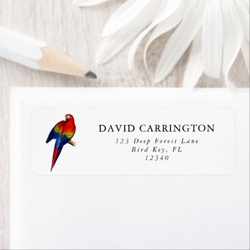 Scarlet Macaw Tropical Colorful Rain Forest Bird Label