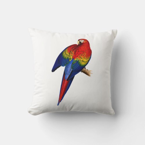 Scarlet Macaw Tropical Colorful Rain Forest Bird Throw Pillow