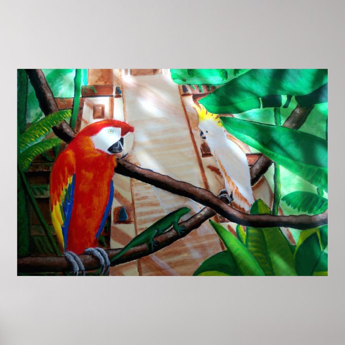 Scarlet Macaw White Parrot  Jungle Poster