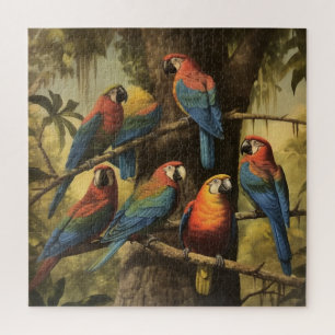 Scarlet Macaw Wilderness Mosaic Lush Jungle Leaf  Jigsaw Puzzle