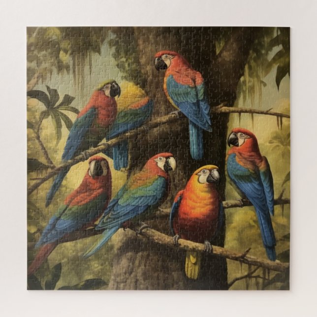 Scarlet Macaw Wilderness Mosaic Lush Jungle Leaf  Jigsaw Puzzle (Vertical)
