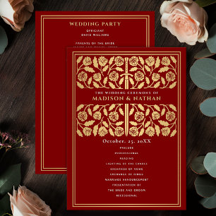 Scarlet Medieval Gold Sword Royal Wedding Program