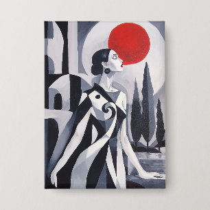 Scarlet Moon: Stylized Woman 6-Inch Round Wall Art Button
