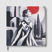 Scarlet Moon: Stylized Woman in Monochrome Landsca