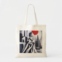 Scarlet Moon: Stylized Woman in Monochrome Landsca