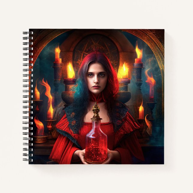 Scarlet Mystic Witch 8.5" x 8.5" Spiral Notebook (Front)