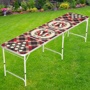 Scarlet Night Plaid Family Monogram & Name Beer Pong Table