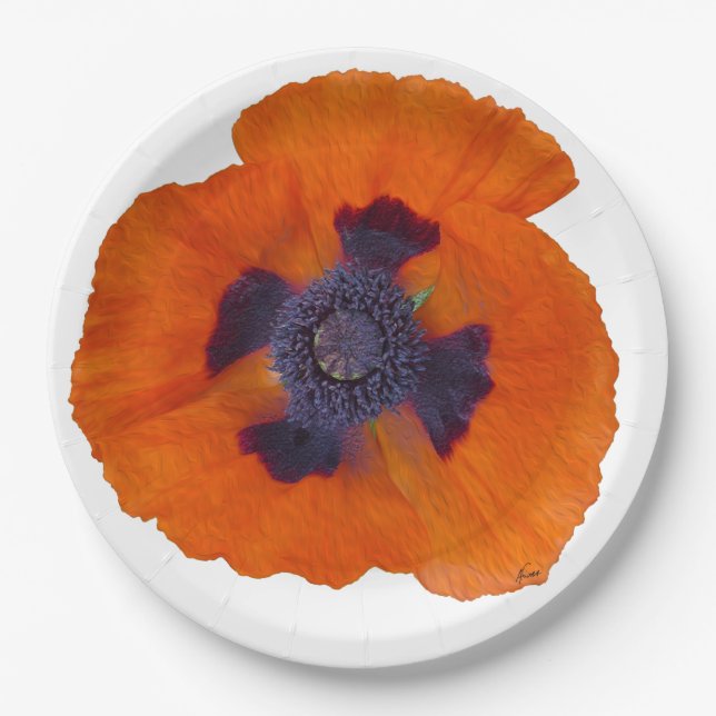 Scarlet Orange Poppy 1 Paper Plates (Front)