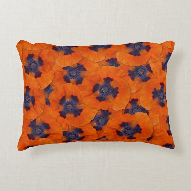 Scarlet Orange Poppy Seamless Pattern Accent Pillow (Front)