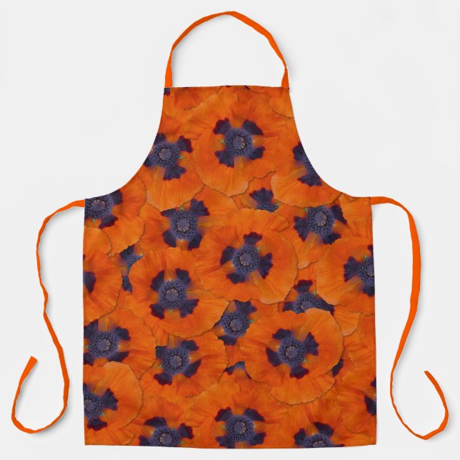 Scarlet Orange Poppy Seamless Pattern Apron (Front)