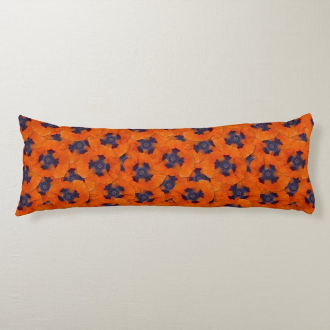 Scarlet Orange Poppy Seamless Pattern Body Pillow (Front)