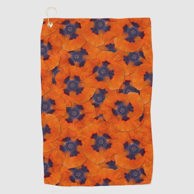 Scarlet Orange Poppy Seamless Pattern Golf Towel (Front)