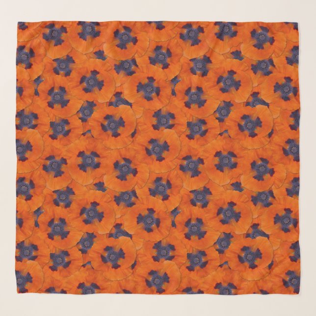 Scarlet Orange Poppy Seamless Pattern Scarf (Front)