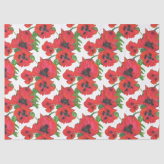 Scarlet Oriental Poppies Pattern on White Tissue Paper