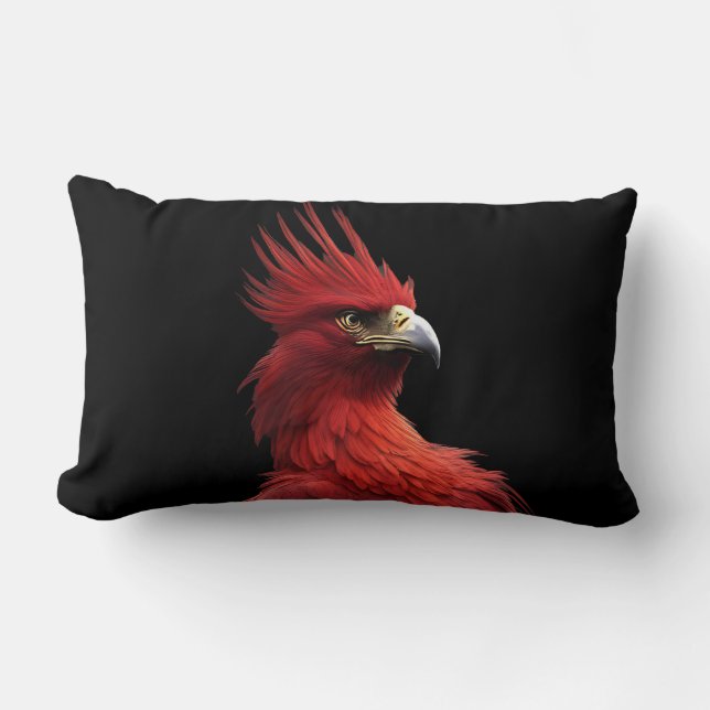 Scarlet Phoenix Sits Proudly Lumbar Pillow (Front)