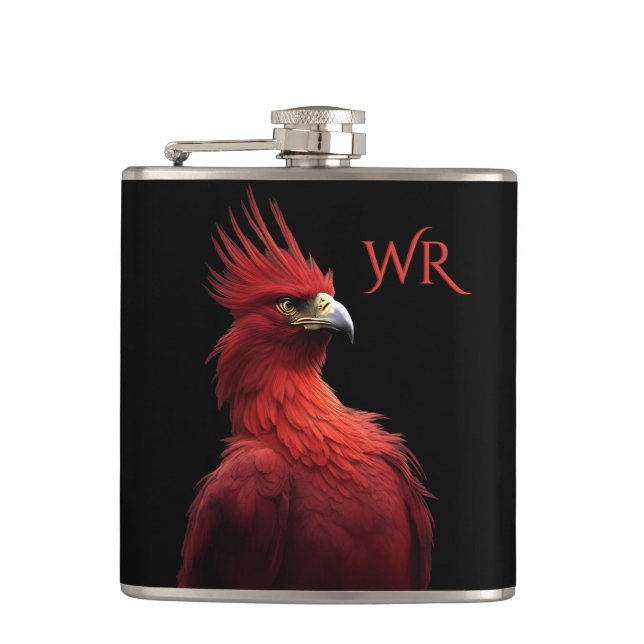 Scarlet Phoenix Sits Proudly Monogram Flask (Front)