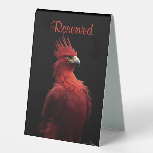 Scarlet Phoenix Sits Proudly Reserved Table Tent (Front)
