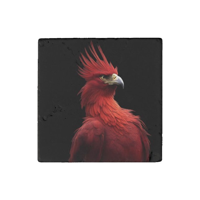 Scarlet Phoenix Sits Proudly Stone Magnet (Front)