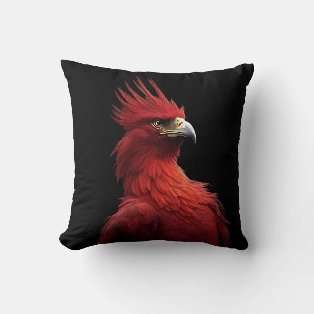 Scarlet Phoenix Sits Proudly Throw Pillow (Front)
