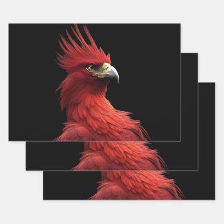 Scarlet Phoenix Sits Proudly Wrapping Paper Sheets
