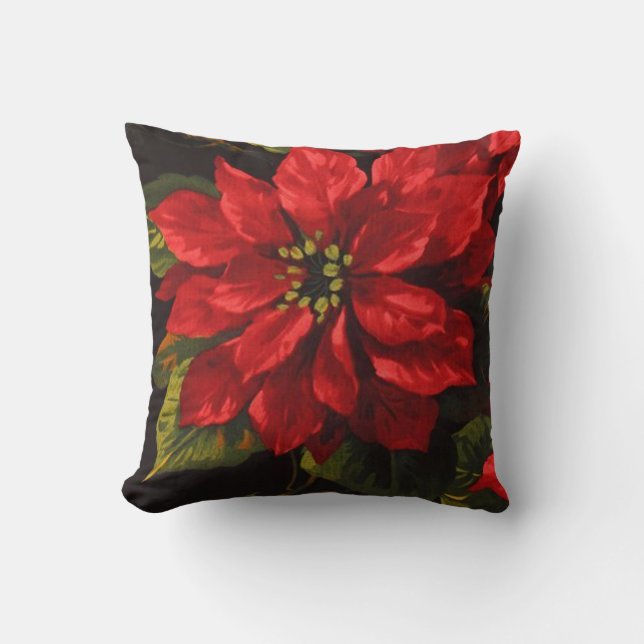 Scarlet Poinsettia Elegant Christmas Throw Pillow (Front)