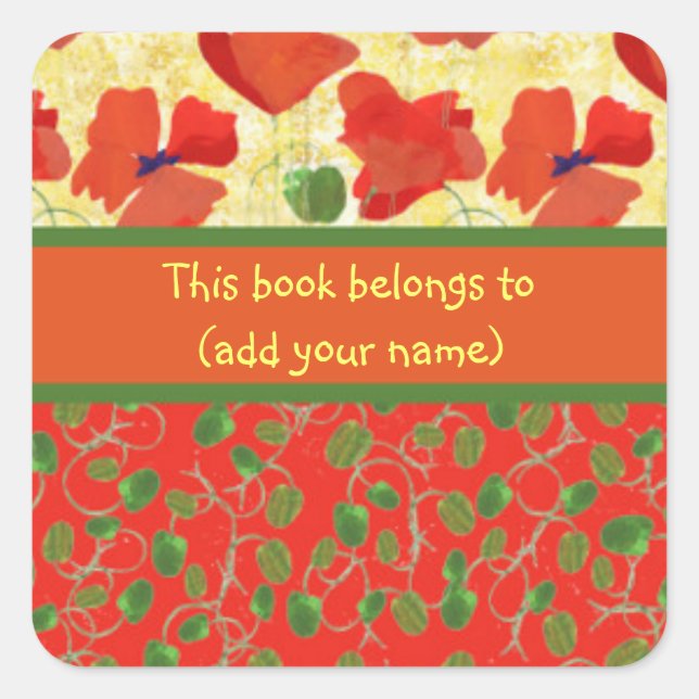 Scarlet Poppies and Buds: Sheet of 20 Bookplates (Front)